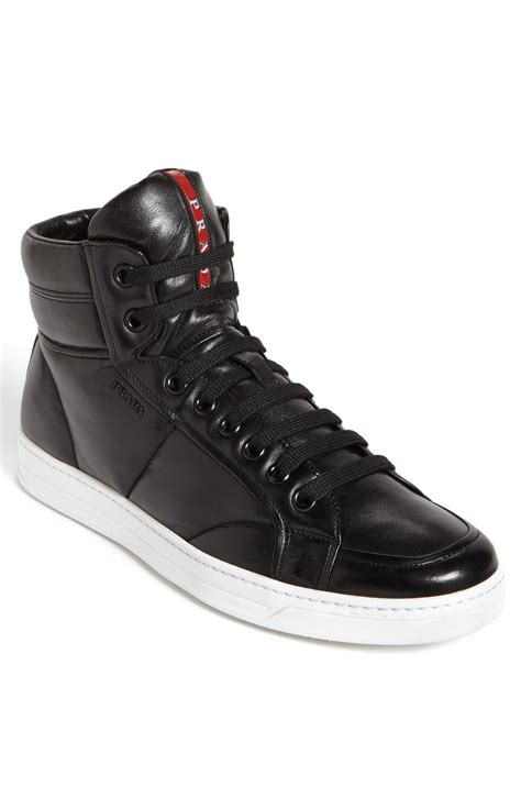 white and black prada|high top black prada sneakers.